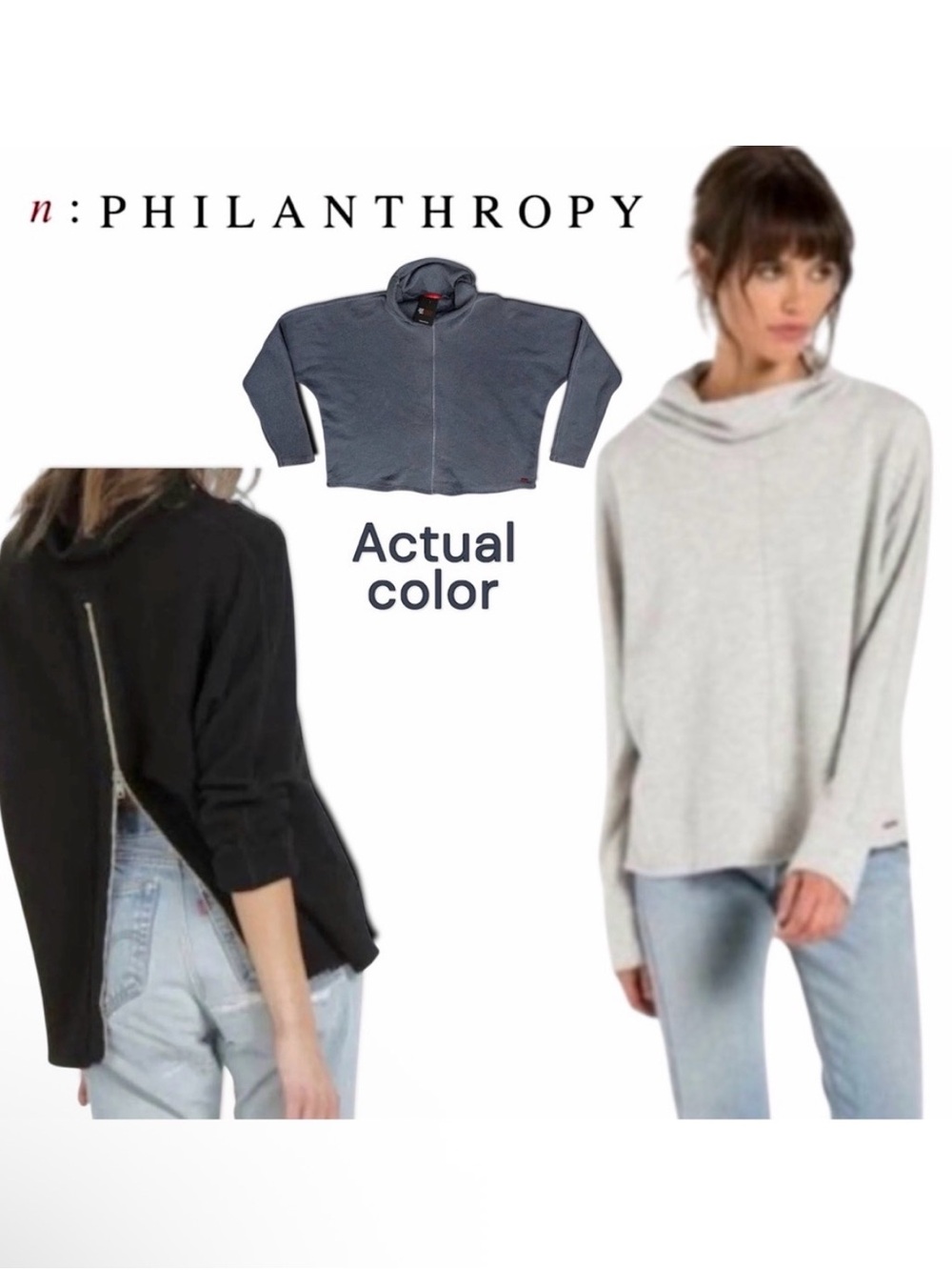 n:Philanthropy Zipper Back High Neck Pullover Sweatshirt